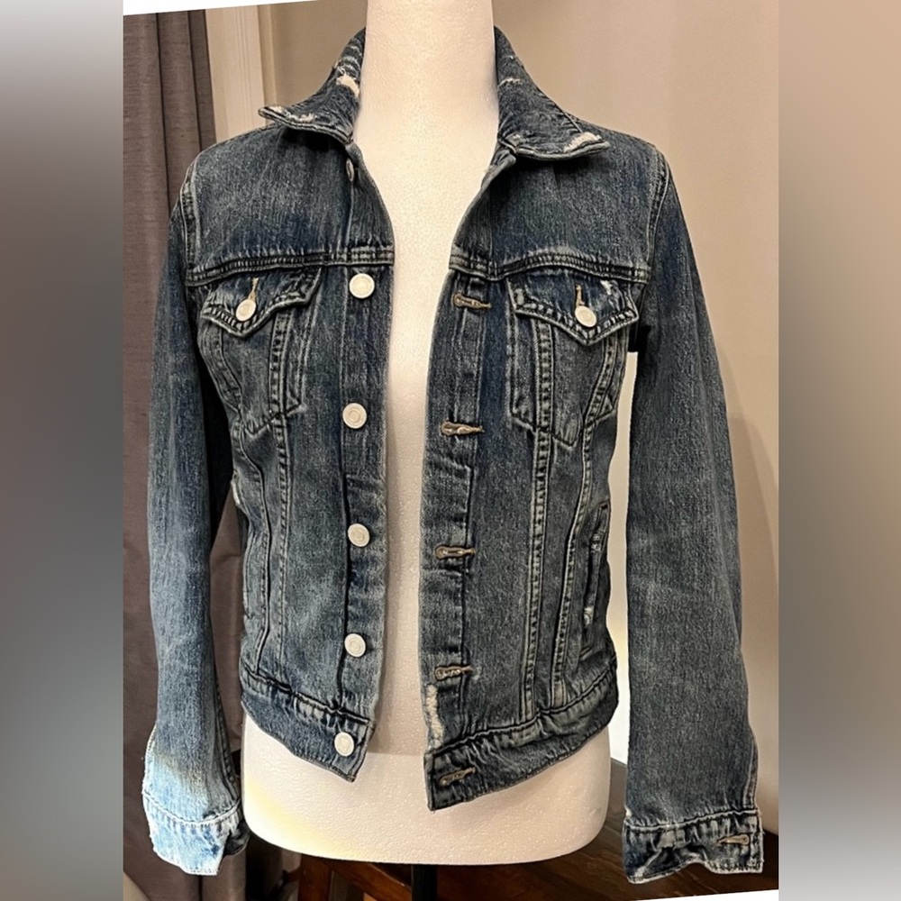 Lucky Brand distressed Jean Jacket (Sz XS) - Picture 1 of 6